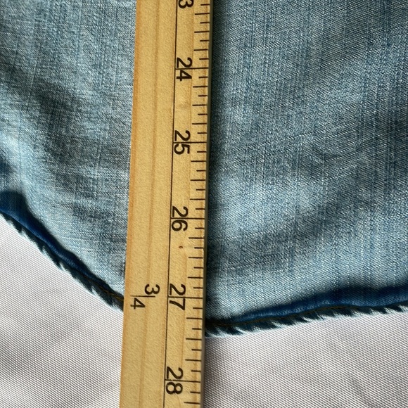 Soft Surroundings chambray Tencel Ruffle Collar Sleeve Button Down - Picture 7 of 10